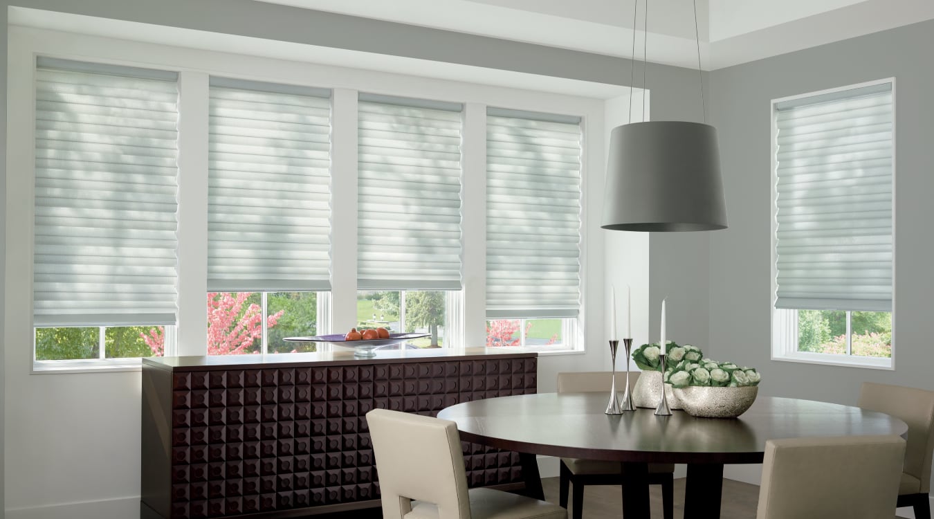 Cordless motorized shades in a Austin dining room